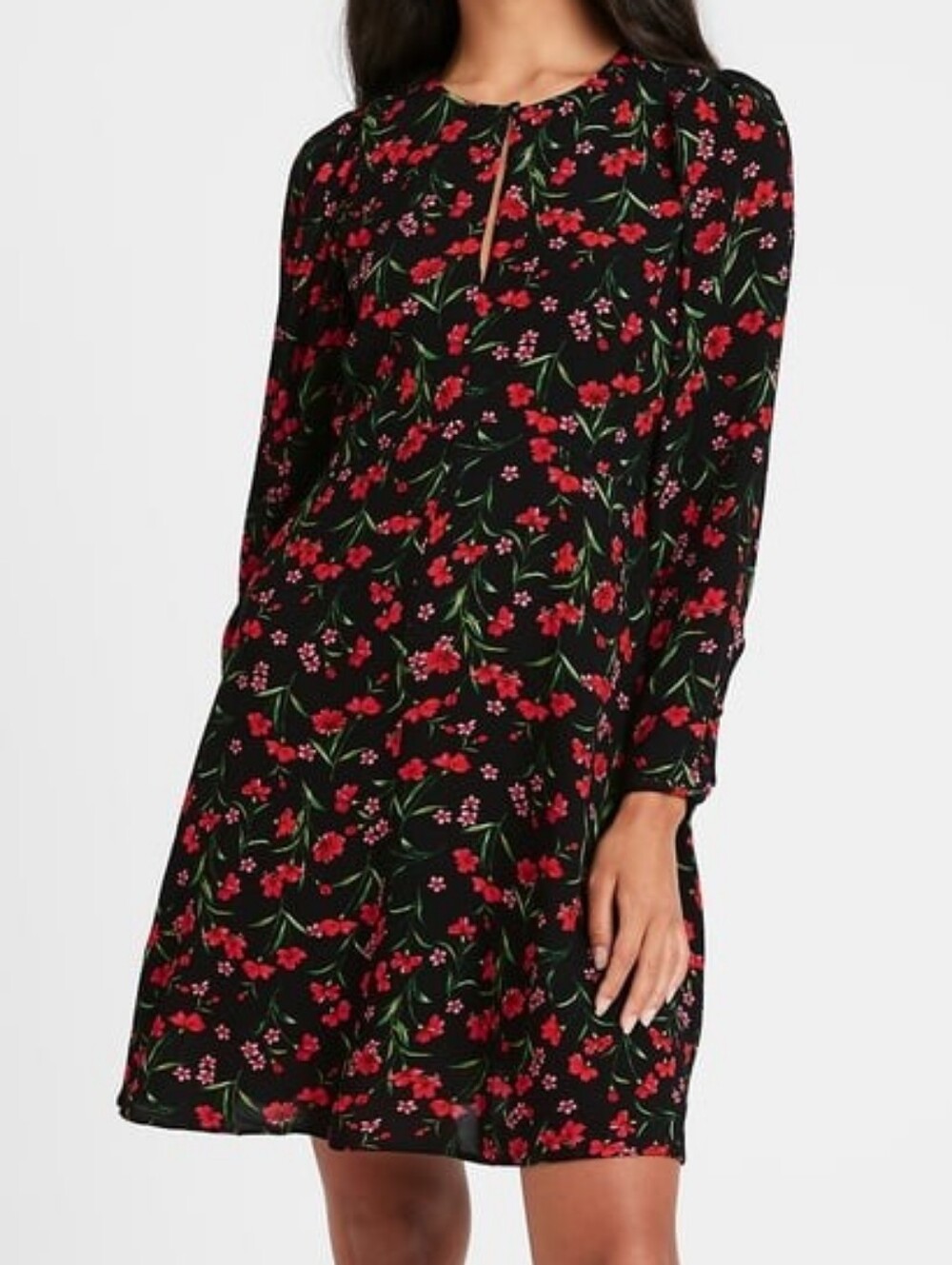 Banana Republic Puff Sleeve Mini Dress Red Floral 4 TALL